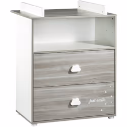 Commode 2 tiroirs 1 niche - Chêne Silex - Smile Une collection mixte aux tons Chêne silex et blanc. Boutons "nuage" laqués bl ...