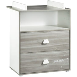 Les Tendances - Commode Smile chêne silex 2 tiroirs 1 niche avec dispositif à langer babyprice - color