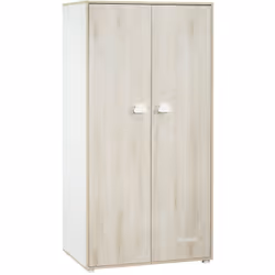 Armoire 2 portes - Hêtre centré Une collection mixte, aux tons Hêtre cendré et blanc. Boutons "nuage" laqués blancs et décor  ...
