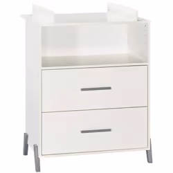 Commode 2 tiroirs et 1 niche pieds gris avec dispositif à langer - JOY GRIS La commode à langer JOY de style scandinave est i ...