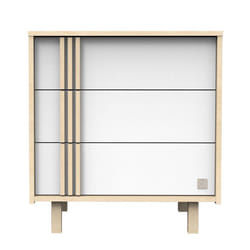 Commode 3 tiroirs en décor chêne velours et avec appliques en bois - NATURE