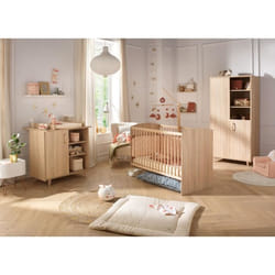 Chambre Complete Trio Bébé Sauthon Sam Chene Doré - Lit Bébé 120 X 60 Cm, Commode A Langer Et Armoire