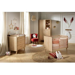 Chambre bébé trio - Lit 120 x 60 cm + Commode 3 tiroir + Armoire Chêne suave - Arty - SAUTHON