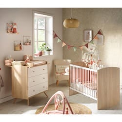 Chambre bébé duo - Lit 120 x 60 cm + Commode 3 tiroirs - Access - Bois chêne doré/Blanc - SAUTHON