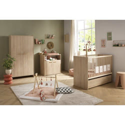 Chambre bébé trio - Lit 120 x 60 cm + Commode + Armoire 2 portes - Adele - Hêtre/crème - SAUTHON