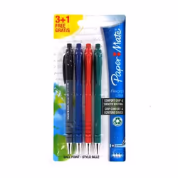 Papermate FlexGrip Ultra 3+1, Clip, Stylo à bille rétractable avec clip, Noir, Bleu, Vert, Rouge, 4 pièce(s), Fin/moyen