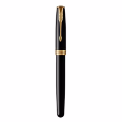 Parker 1931495, Noir, Or, Bleu, Or, Vernis, Plume arrondie, Acier plaqué or, Moyen