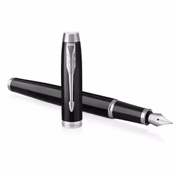 Parker IM, Noir, Chrome, Système de remplissage cartouche, Bleu, Laiton, Vernis, Plume arrondie