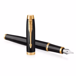 Parker IM, Noir, Or, Système de remplissage cartouche, Bleu, Laiton, Vernis, Plume arrondie