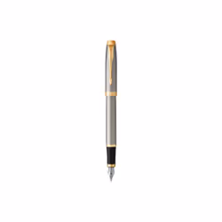 Parker IM, Acier brossé, Système de remplissage cartouche, Bleu, Métal, Or, Vernis, Plume arrondie
