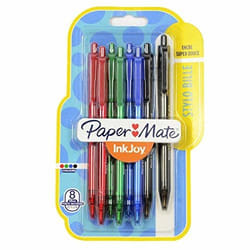 Papermate InkJoy 100 RT Noir, Bleu, Vert, Rouge Stylo à bille rétractable avec clip Moyen 8 pièce(s)