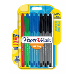 Papermate InkJoy 100 ST Noir, Bleu, Vert, Rouge Stylo à bille Moyen 20 pièce(s)
