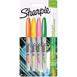 Sharpie 1985855, Vert, Orange, Rose, Jaune, Pointe fine, Fin, 1 mm, Vitrocéramique, Tissu, Cuir, Papier, Plastique, Bois, 4 p ...