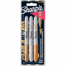 Sharpie 1986006, 3 pièce(s), Bronze, Or, Argent, Pointe fine, Bronze, Or, Gris, Argent, Rond, 0,9 mm
