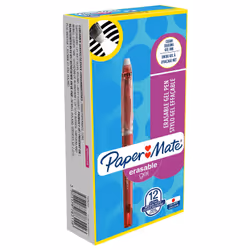 Papermate Erasable Gel, Stylos à encre gel avec bouchon, Rouge, Rouge, Plastique, Moyen, Rond