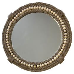 Miroir rond en jute tressée et perles de bois 30 cm