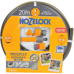 Hozelock - Kit tuyau d'arrosage Batterie Tricoflex Ultramax - Anti torsion diam 15mm longueur 20m + raccord standard/aquastop/robinet + lance