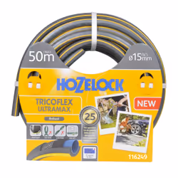 Hozelock Tuyau Tricoflex Ultramax de 50 m (ø 15 mm), 50 m, Gris, Jaune, Tuyau seulement, PVC, 1,5 cm, -20 - 40 °C