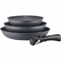 Batterie de cuisine ARTHUR MARTIN AM521GM Set de 3 poeles - Gris Mat 20-24-28 cm + 1 poignée amovible - Tous feux dont induct ...