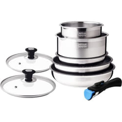 Arthur Martin - Batterie de cuisine 8 pièces AM2493 - Acier inoxydable - Poignée amovible - Compatible tous feux dont induction