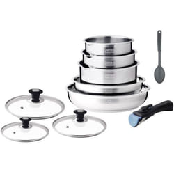 Arthur Martin - Batterie de cuisine induction AM4485 - Acier inoxydable - 10 pieces - Poignée amovible - Tous feux dont induc