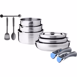 Batterie de cuisine induction - Arthur Martin - AM2238 - Acier inoxydable - 10 pieces - Poignée amovible - Tous feux dont ind ...