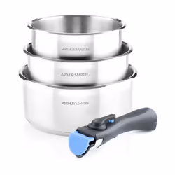 Set de 3 casseroles 16-18-20 cm Arthur Martin AM3710 - Acier Inoxydable - Poignée amovible - Tous feux dont induction