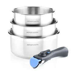 Set de 3 casseroles 16-18-20 cm Arthur Martin AM3710 - Acier Inoxydable - Poignée amovible - Tous feux dont induction
