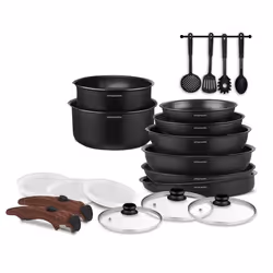 Batterie de cuisine - Tous feux dont induction - Arthur Martin - AM0530 - Aluminium - Anti-adhésif - 20 pieces - Poignée amovi