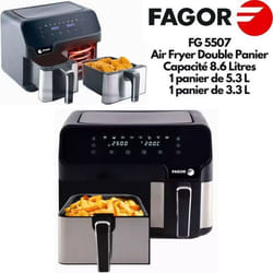 Fagor FG5507 Friteuse Double Panier Digital Capacité 8.6 Litres Air Fryer Double compartiment 8 Pré réglages 1500W