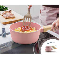 Set De 3 Casseroles - Tous Feux Dont Induction - Arthur Martin - Am0702 - Revetement Céramique - Ø 16-18-20 Cm - Rose
