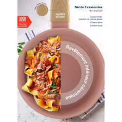 Set De 3 Casseroles - Tous Feux Dont Induction - Arthur Martin - Am0702 - Revetement Céramique - Ø 16-18-20 Cm - Rose - Vue supplémentaire 2