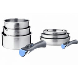 Batterie de cuisine inox 8 pieces avec 2 manches amovibles Arthur Martin
