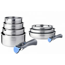 Batterie de cuisine inox 9 pieces avec 2 manches amovibles Arthur Martin