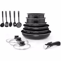 ARTHUR MARTIN Batterie de cuisine amovible 15 pieces 16-20-22-24-26 cm noir