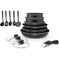 ARTHUR MARTIN Batterie de cuisine amovible 15 pieces 16-20-22-24-26 cm noir
