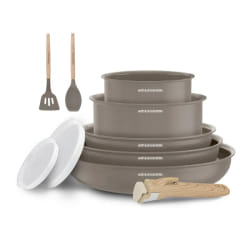 Batterie de cuisine 10 pièces poignée amovible Taupe Arthur Martin AM0986