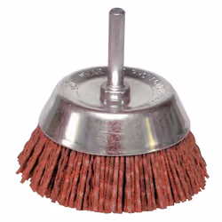 Brosse nylon grain 80 sur tige Ø 6 mm. Utilisation surface plane. Nettoyage et égrainage du bois, polissage des métaux non fe ...