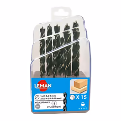 Coffret LEMAN 15 forets hélicoidaux bois Pointe de centrage, 2 traceurs. Diamètre 1 x : 7 / 8,5 / 9 mm et Diamètre 2 x : 3 /  ...