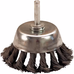 BROSSE CONIQUE D70 FIL 0.50 ACIER TORSADE TIGE DE 6X30 DÉCAPAGE EXTRA DUR Ébavurage, enlèvement de laque, de rouille et des c ...