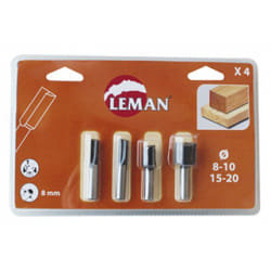 Leman: Box 4 fraises carbure à rainer 8/10/15 et 20mm