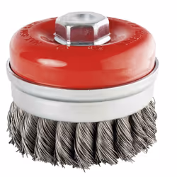 Brosse conique pour meuleuse fil acier torsadé 0.50 mm D. 80 mm M14 pour métal - Décapage extra dur - LEMAN - 530.080