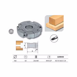 Leman - Porte-outils feuillure extensible diam. 160 Al.50 Ht. 20,4/40 z4+V4 coupe droite - 951.9.160.51.24 Porte-outils à rai ...