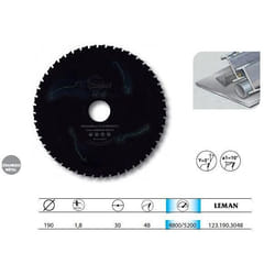 Lame circ. céra-métal D. 190 x Al. 30 mm. x 48 dents pour métaux - LEMAN - 123.190.3048