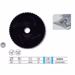 Lame circ. céra-métal D. 305 x Al. 30 mm x 56 dents pour métaux - LEMAN - 123.305.3056 - Leman