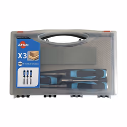 Coffret de 3 ciseaux à bois LEMAN manche bi matière + 1 pierre - 780.500.03 - Jeu de 3 ciseaux de qualité et de haute perform ...