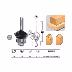 Mèche daffleureuse 2 plaquettes Diam. 29 pente 45° q.8 + guide 828.745.00 Leman