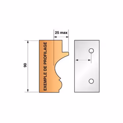 Leman - Jeu de 2 fers bruts N°299 pour porte-outils Ht.90 mm • Possibilité de profilage moyennant fourniture du modèle bois o ...