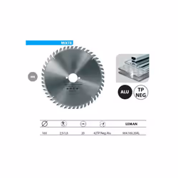 Leman - Lame carbure pour machines portatives Ø160x20x42z TP Neg Alu - 964.160.20AL Denture TP négative pour l’aluminium.