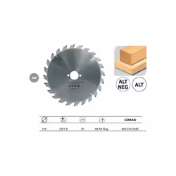 Leman - Lame carbure pour machines portatives Ø216x30x48z Alt Neg - 964.216.3048 Denture alternée pour le travail du bois.